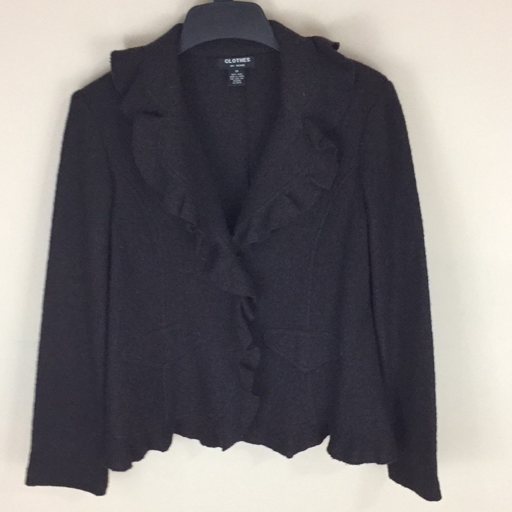 Clothes by Revue 100% Wool Ruffle Brown Snap Jacket Blazer Size M